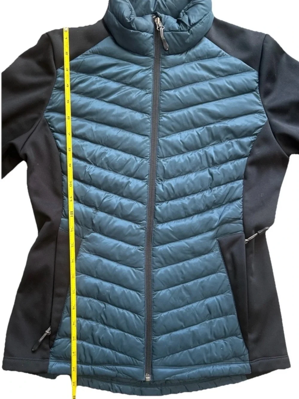 32 Degrees HEAT Women's XS Quilted Hybrid Full Zip Jacket Teal Black EUC